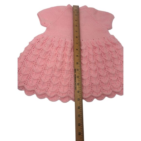 Vintage Handmade Baby Dress & Cardigan Set – Pink Knit Lace, Special Occasion Ou - Picture 14 of 16